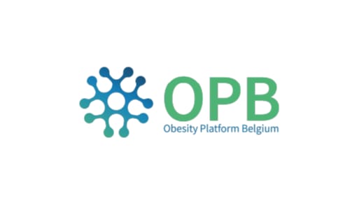 Logo of Obesity Platform Belgium featuring a blue and green abstract circular design next to the text "OPB Obesity Platform Belgium" on a white background.