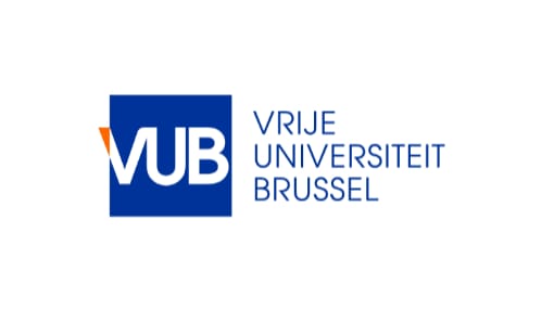 Logo of Vrije Universiteit Brussel, featuring the acronym "VUB" in white letters on a blue square, with "Vrije Universiteit Brussel" written to the right in blue text.