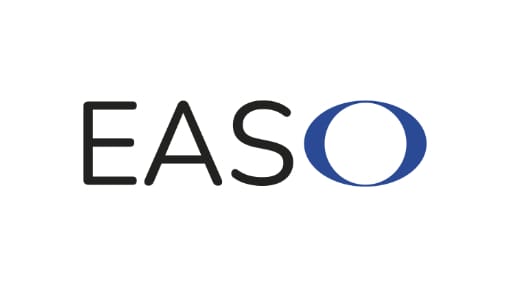 Text "EASO" in black capital letters, with the letter "O" depicted as a blue oval outline.